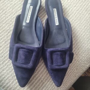 Manolo Blahnik Deep Blue Suede Mules s39